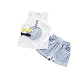 ベイビー服 男の子 Pojour ランニングシャツ 夏子供Ｔシャツ＋パンツ ボーイズかわいい魚2セット　子供ギフト 綿 通気 白 100cm
