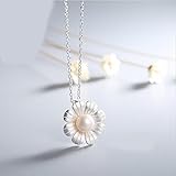 S990 シルバー ネックレス おしゃれ ジュエリー アクセサリー パール 花 ペンダント ネックレス キュービックジルコニア 結婚式 ウエディング パーティー (ホワイト)