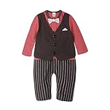 GudeHome 赤ちゃん ロンパース 男の子 カバーオール 紳士風 子供フォーマル服 ベビー 春秋着 蝶ネクタイ付き 子供洋服 出産祝い お出かけ 結婚式 七五三 写真撮影 レッド 70