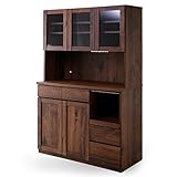 キッチン 食器棚 蒸気を吸水 調湿 モイス加工 耐震ラッチ 日本製 コード穴 木製 レンジ台 ガラス扉 幅120cm 高さ182cm ブラウン