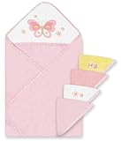 Spasilk 100% Cotton Hooded Terry Bath Towel with 4 Washcloths, Pink Butterfly by Spasilk [並行輸入品]