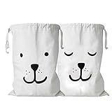 セットの2愛らしい漫画Bear Face印刷折りたたみ可能なストレージバッグW /巾着開閉の赤ちゃん服& Toys
