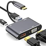 USB Type C ハブ 4-IN-1 USB C VGA HDMI 変換 アダプタ USB C ドッキングステーション 4K HDMI 1080P VGA 高速データ伝送 USB3.0 87W PD急速充電 iPad Pro/MacBook Pro/MacBook Air/Nintendo Switch/Samsung Galaxy/Note10/Surface Go/ USB C デバイス対応