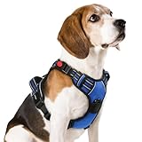 [最新型犬ハーネス]rabbitgoo 犬 ハーネス 犬用胴輪 小型犬/中型犬/大型犬ハーネス 引っ張り防止 サイズ調整可能 アタマを通さず 夜間反射材 抜けない 通気性 咳き込み防止 歩行補助ハーネス 老犬 介護用品 散歩 しつけ用 ソフト 抜けない 通気性 簡単着脱 おしゃれ 安全 しつけ用 訓練 歩行補助 散歩(ブルー M）