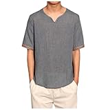 [Povozer] tシャツ メンズ 半袖 綿麻 大きいサイズ 夏服 リネン トップス 薄手 無地 吸汗 速乾 人気 五分袖 おしゃれ ゆったり カジュアル シンプル ビジネス フォーマル 涼しい 軽量 快適 ルームウェア ブラウス 通勤 オフィス