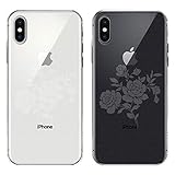 iPhoneX ワイヤレス充電対応 ソフト クリア 透明 ケース カバー 薔薇 透かし デザイン (保護フィルムなし)