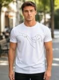 メンズドッグラインアートプリントTシャツ、ソフトルーズサマーカジュアル半袖シャツ、普段着やスポーツウェアのファッション服, ホワイト, X-Large