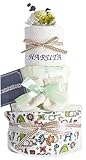 3段 オーガニック シンプル おむつケーキ 出産祝い 名入れ タオル ギフト (M, 504)
