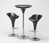 ラウンドバーハイテーブル（111cm高）　3点セット 艶あり　ブラック（黒）　昇降バーチェア2脚付き