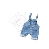 Pojour 夏 1-6歳キッズカバーオール 子供かわいい服 2セット Tシャツ+デニムストラップスカート 通気 綿 白(90cm)