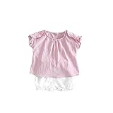 夏ベイビー服 女の子Ｔシャツ＋パンツ Pojour 1-7歳子供かわいい無地２セット 綿 通気 ピンク(90cm)