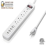 Power Strip Bestten 4-Outlet 1875W 15A 900Joule Surge Protector with 4 USB Charging Ports (2.4A/Port
