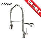 GOOAO Commercial High Arc Spring Brushed Nickel Kitchen Faucet with Pull Down Swivel Sprayer and Spo