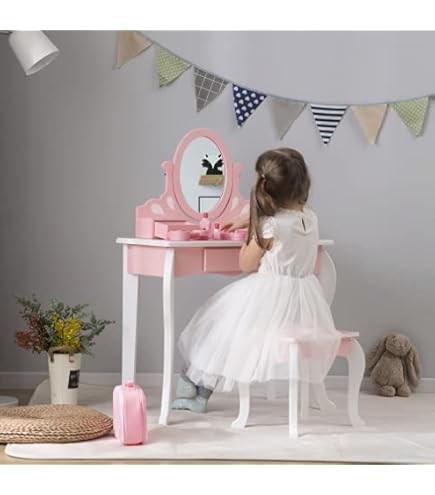 鏡台　ドレッサー　パステルピンク　姫系　地雷系　おままごと　キッズドレッサー Qoo10] 鏡台 子供用ドレッサー おままごと 姫系