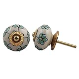 12緑青バラ色のペリウィンクルの花セラミック手作りのドアチェスト食器戸棚のセットは、引き出しキャビネットノブドレッサーワードローブIndianShelfオンライン新しい手作りプルハンドル (グリーンブ