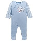 エルフ ベビー(Fairy Baby)ベビーカバーオールロンパース 足つき 長袖前開き 出産祝い クマ ブルー 0-3M