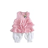 夏ベイビー服 女の子Ｔシャツ＋パンツ Pojour 1-6歳子供かわいいキャミソール２セット 綿 通気 ピンク(70cm)