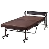 タンスのゲン 高反発 折りたたみベッド [ 宮棚＆2口コンセント付 ] シングル 14段階リクライニング キャスターロック 指挟み防止フレーム セーフティストッパー PUキャスター メッシュ生地 ブラウン 17700092 BR