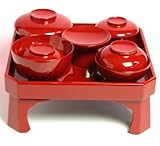 【家紋入り】漆塗り高級木製お食い初め隅切食器セット　総朱【男の子】