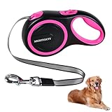 MIGHTYDUTY 犬用リード 自動巻き取り 長さ8M 荷重50KG 伸縮リード 滑り止め 小型犬 中型犬 大型犬対応 お出かけ 散歩 ピンク