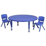 Flash Furniture 45" Round Adjustable Blue Plastic Activity Table Set with 2 School Stack Chairs [並行輸