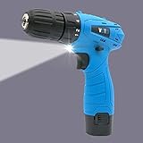 12V無段階速度調整充電式ハンドドリルセット電動ドリル電動工具、LEDライト、AC 220V、USプラグ、ランダムカラーデリバリー,
