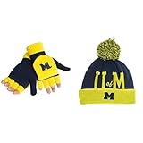 NCAA Michigan Wolverines Gridironビーニー帽子とグローブフリップトップ2パックバンドル
