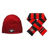 NCAA Georgia Bulldogs Striped Rugbyスカーフとエッジビーニー帽子2パックバンドル