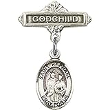 スターリングシルバー赤ちゃんバッジwith St Raphael The ArchangelチャームとGodchildバッジピン1 x 5 / 8インチ