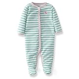 Carter's （ カーターズ ） 長袖 足つき カバーオール バード グリーン ボーダー タオル 地 3ヶ月 3M 55cm 60cm115A141 並行輸入