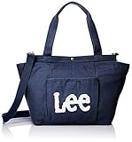 [リー]トートバッグ デニム×Leeロゴもこもこサガラ刺繍 2WAYマザーズショルダーバッグ ネイビー
