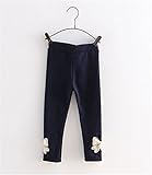 Candykids レギンス コットン 綿　パンツ 子供 服 キッズ レギンス 子ども服 女の子 ストレッチ 伸縮性 ガールズ　可愛いリボン (90cm, ネイビー)