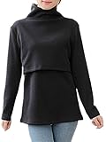 (オーセンティック) AUTHENTIC マタニティ 授乳服 授乳口 付 トップス Tシャツ ハイネック 授乳 裏起毛 ゆったり (M, ブラック)