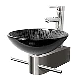 HomeLava 洗面ボウル 壁洗面ボウル 手洗い器 壁付洗面ボウル 洗面ボールセット 洗面化粧台 洗面ボウル おしゃれ 手洗い鉢トイレ 手洗いボウルセット 洗面ボウル ガラス 彩色上絵洗面ボウル＆蛇口セット 浴室用 キッチン用 強化ガラス製 排水金具と蛇口付き（ブラック）