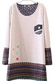 （ラントン）RAN TON ドット 水玉 花柄 モチーフ 裾 刺繡 柄付 防寒 裏地付 チュニック ワンピース レディース （ ネイビー 、 ベージュ ） S ~４XL (肌色, L)