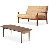 【セット品】岩附(IWATSUKI) ソファ×テーブルセット ソファー 2人掛け 肘付き ファブリック h) 2P ライトブラウン 布 幅125cm Vive ヴィーヴ IW-73LB ＋ テーブル 折りたたみ ウォールナット 木製 長方形