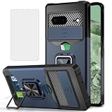 NKECXKJ Google Pixel 8a ケース用, Pixel8a スマホケース + ピクセル8a 强化 ガラス フ フィルム 財布型カード収納 横置き機能リング スタンド 耐衝撃 Case Cover グーグルピクセル8a googleピクセル8a ぐー来るぴくせる8a グーグルgoole8a 背面 カバー レディース メンズ（青)