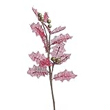 セットの4 Festive Red Burlap Holly Leaf Sprays withレッドベリーAccents for Home and Holiday Decor