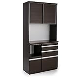 食器棚 キッチン収納 蒸気を吸水 調湿 モイス加工 国産 スライドカウンター付き 引き出し3杯 引き戸収納 レンジ台 木目 ブラウン