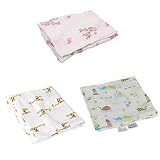 【ノーブランド品】 3枚　モスリン　綿　新生児　ブランケット　毛布　バスタオル　おくるみ　快適　動物パタン