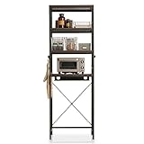 ラック キッチンラック 36段階調整 可動棚 コードタップ収納 タオルハンガー付き ダークブラウン/ブラック