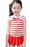 Ziweibaボーダー柄 リボンタイ水着 女の子 子供ワンピース キッズ スイムウェア ベビースイミング 三角連体式水着 袖なし ノースリーブ セーラー服 (L, B)