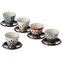 西海陶器 波佐見焼 湯呑 煎茶碗 染錦いろどり 茶托 コースター 付 200 ml 5個 セット 13041