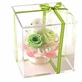 Azurosa(アズローザ) プリザーブドフラワー ギフト枯れない花 バラ アジサイ クリアキューブ グリーン 【ラッピング リボン 済み】