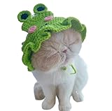 ペット 帽子 かぶりもの 被り物 猫 犬 コスプレ 散歩 旅行 写真撮影 買い物 編み物 耳出し (M, カエル)