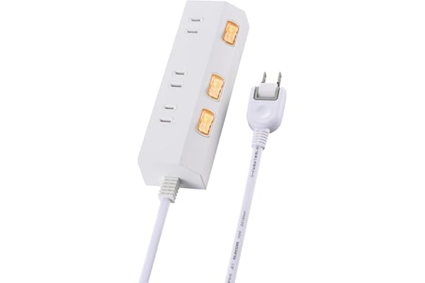 エレコム 電源タップ スイッチ付き 2m 3個口 ほこりシャッター 雷ガード スイング式プラグ 耐熱素材採用 ホワイト ECT-3520WH