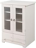 天然木パイン材 カントリー調ガラス扉キャビネット 幅60cm ロータイプ ホワイトウォッシュ 日本製 SA-0014