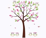 Childrens壁デカール、ホワイトツリー壁デカール、フクロウ壁デカール、フクロウステッカー Full Decal: Small Vinyl Tree ピンク 6FATOWLS_SmallTree_