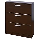 フラップシューズボックス3段 (ダークブラウン) 【スリム(薄型)/フラップ扉/背面オープン仕様】