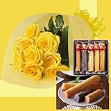 誕生日プレゼント イエローローズ花束＆広島初の菓子工房くだものケーキ5本 お父さんへのメッセージカード付き